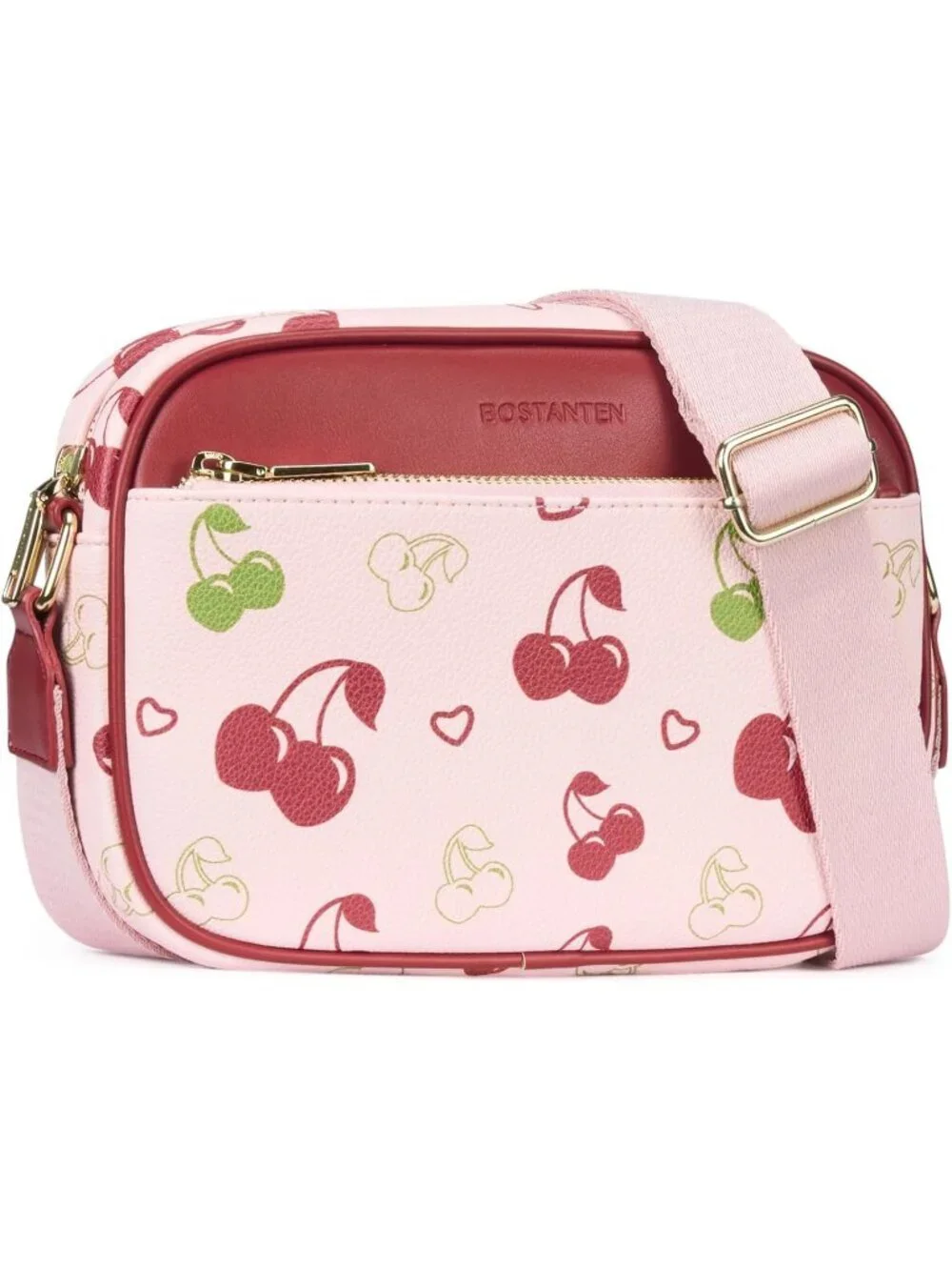 Women's Cherry Leather Crossbody Purses Shoulder Handbags with Wide Strap
